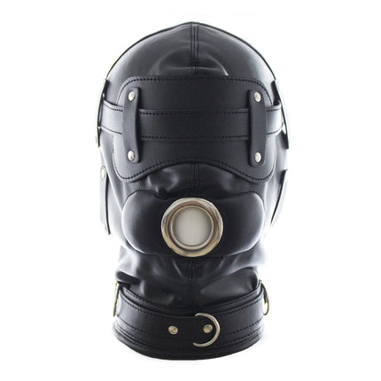 BDSM Leather Head Hood Mask with Detachable Eye Mask Silicone Dildo Mouth Gag Slave Bondage Adult Sex Toy Fetish Role Play Gear