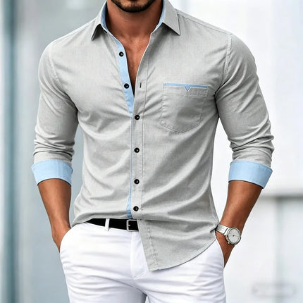 High Quality Men's Shirts, Contrasting Long Sleeved Shirts, Business Casual Shirts, Trendy Dating, Versatile Men's Clothing