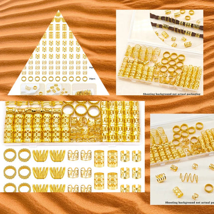110 Pcs Gold Hair Rings for Braids and Dreadlocks - Metal Rings, Cuffs, Clips Accessory Decorations - Golden Yellow