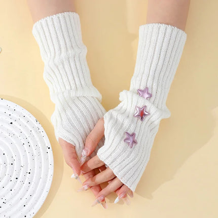 New Women Knitted Fingerless Arm Sleeves Gothic Style Striped Winter Long Arm Warmers Girls Harajuku Y2K Fashion Wrist Gloves