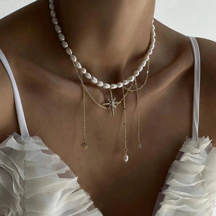 Elegant Irregular Imitation Pearl Beads Necklace for Women Vintage Party Wedding Tassels Choker Fashion Jewelry Accessories Gift