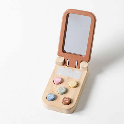 Wooden Baby Cell Phone Toy Gift Birthday Sensory Toy Flip Pretend Play Phone Educational for Preschool Children Party Boys Girls