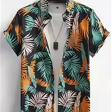 Hawaiian Botanical Flower Print Men's and Women's Short Sleeve Lapel Seaside Button-Down Shirt Top Casual Fashionable Shirts