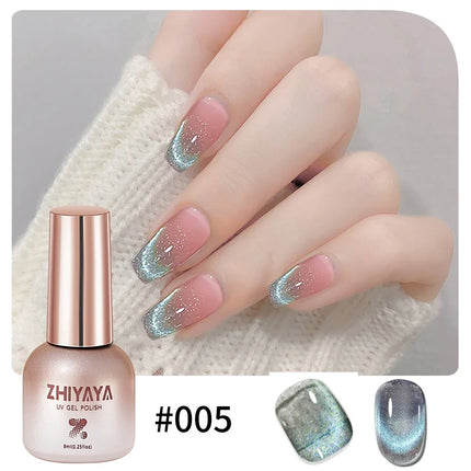 8ml Water Light Cat Eye Gel Nail Polish Nude Color Sparkling Glass Semi Permanent Jelly Moonlight Magnetic Nail Polish