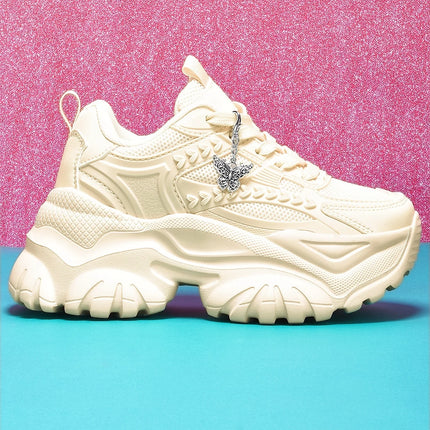 Women's Lightweight 7cm White Thick-Soled Trbottomyy Versatile Fashionable Casual Vulcanized Shoes with Silver Butterfly Decorative Pendant Chain Shoes High Water Platform Trbottomyy Versatile White Women's Comfortable Soft-S