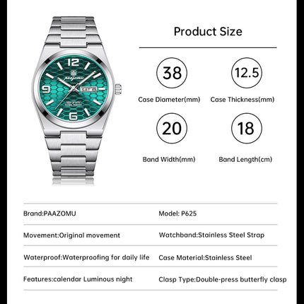 PAAZOMU Sport Luxury Men's Wristwatch High Quality Waterproof Luminous Watch For Men Fashion Date Week Quartz Men's Watches Reloj