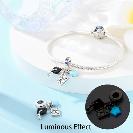 100% 925 Sterling Silver Graduation Season Series Owl Bachelor's Hat Charms Beads Fit 3mm 925 Original Bracelets DIY Jewelry