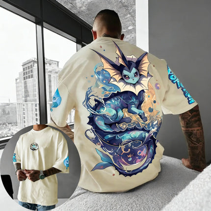 Pokemon  Anime Vaporeon Printed Cotton T-shirt Summer New Men's and Women's Loose Casual Street Hip-hop Short Sleeved Top