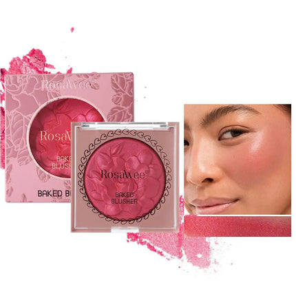 European American Style Rose Blush with Shimmer Fine Glitter Highlighting Contour Powder for Face Natural and Three-Dimensional