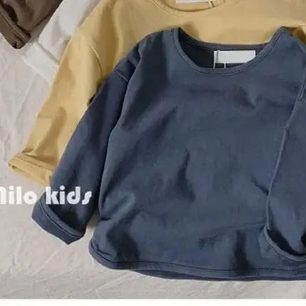 Autumn Winter Boy Girl Children's Solid Long-Sleeved Bottoming Shirt Kid Loose T-shirt Retro Baby Cotton Tops Toddler Casual Tees