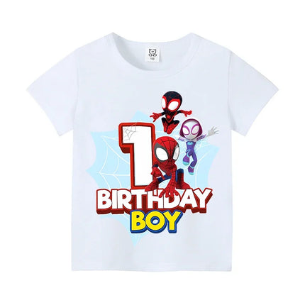Marvel Spider-Man Digital Print Summer Boys Girls T-Shirt Suitable Street Wear 100% Cotton Breathable Soft Short-Sleeved Top