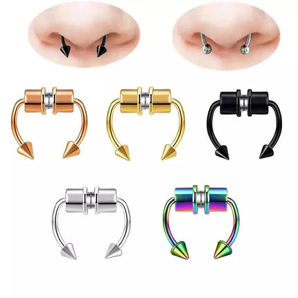Stainless Steel Fake Piercing Nose Ring Hoop Septum Non Piercing Nose Clip Rock HipHoop Magnet Fashion Punk Women Nose Hoop Ring