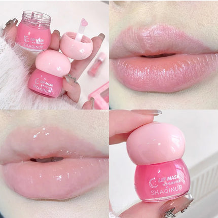 Strawberry Lip Balm & Lip Oil Set Clear Glass Moisturizing Lightweight Hydrating Jelly Day & Night Lip Mask Set Makeup Lips Care