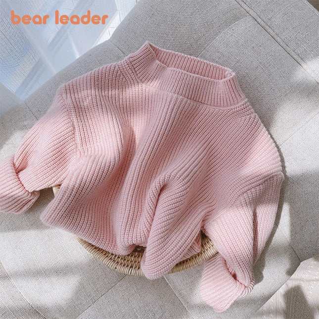 Bear Leader Autumn Kids Girls Casual Sweaters 2025 New Fashion Kids Baby Knitted Clothes Solid color Sweet Knitwear Tops 0-6Y