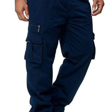 Men's Pure Cotton Workwear Pants, Jogging Pants, Travel Tactics Drawstring Elastic Multiple Pockets, Solid Color Casual Pants ﻿