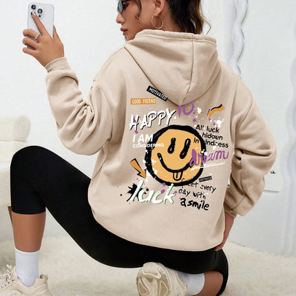 Interesting Graffiti Printing Women Hoodie Fashion Street Hoody Casual Versatile Sweatshirt Autumn Fleece S-Xxl Female Clothing
