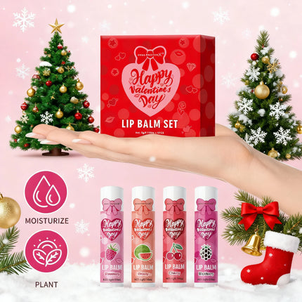 Women's Gifts 4PCS/Box Lip Balm Set Moisturizing and Glossy Suitable for Dry Lips Valentine's Day Gifts for
