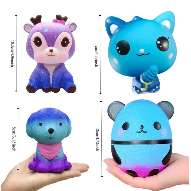 Squishy Blue Dream Starry Sky Unicorn Dog Panda Squeeze Stress Relief Toy Set, Slow Rising Soft Fidget Toys for Kids Girl Gift