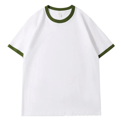 210G Heavy Cotton Men's T-shirt Edge-bumping O-Neck Short-sleeved Man T shirt Contrasting Color Splicing Men T-shirt Tops Tees
