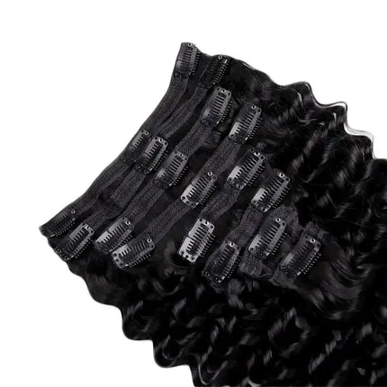 Human Hair Deep Wave Clip In Hair Extensions Brazilian Clip In 8 Pcs/Set Natural Black Color Clip Ins Remy Hair 10-26 Inch 120G