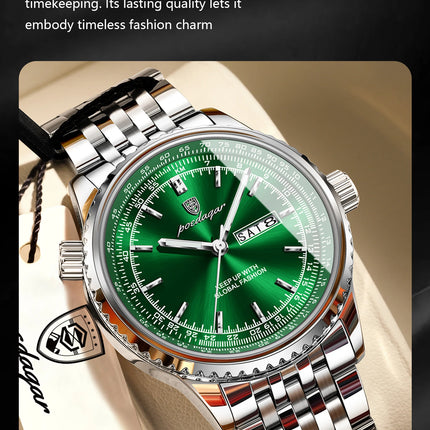POEDAGAR Fashion Watches For Man Stainless Steel Date Week Quartz Men Clock Waterproof Luminous Luxury Military Men's Wristwatch