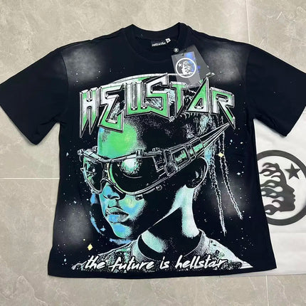 Retro Washed Loose Ex-Ort Sweet T-shirt Hell Star Skull Letter Print High Street Short Sleeve Summer Top for Men and Women