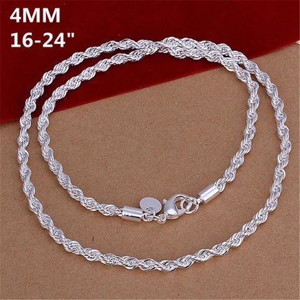 16-24inch for Women Men Beautiful Fashion 925 Silver Color Charm 4MM Rope Chain Necklace Fit Pendant High Quality Jewelry
