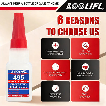 5PCS LOOLIFL495 Super Glue Plastic Professional Adhesive TransparentCyanoacrylate Glue Fast Drying Odorless Long Lasting Bonding