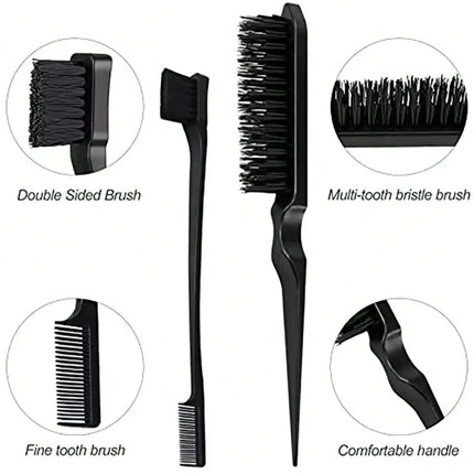 3Pcs Hairdressing Styling Combs Set Pointed Tail Comb Dual Head Eyebrow Brush Triple Row Hair Coiler Salon Tools