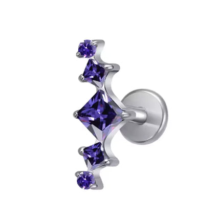 F136 Titanium Alloy Fashion Purple Zirconia Stud Earring Set with Cartilage Piercing Lip Stud and Ear Lobe Body Piercing Jewelry