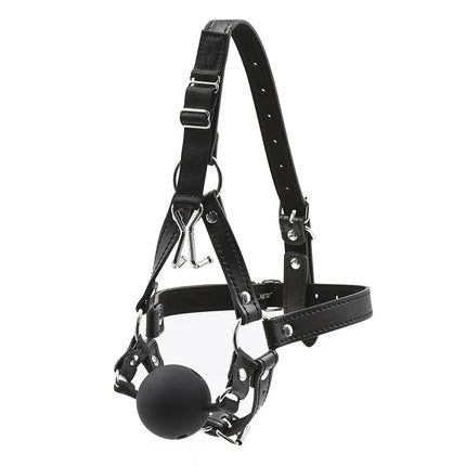 Adjustable Head Harness Silicone Ball Gag with Nose Hook BDSM Bondage Slave Restraint Adult Game Sex Toy Role Play Fetish Tool