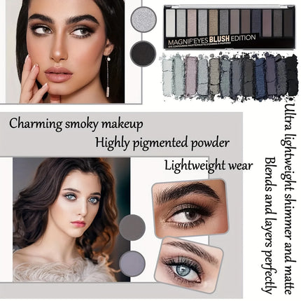 ErshiQI 12-Color Eyeshadow with Pearlescent, Matte & Fine Glitter