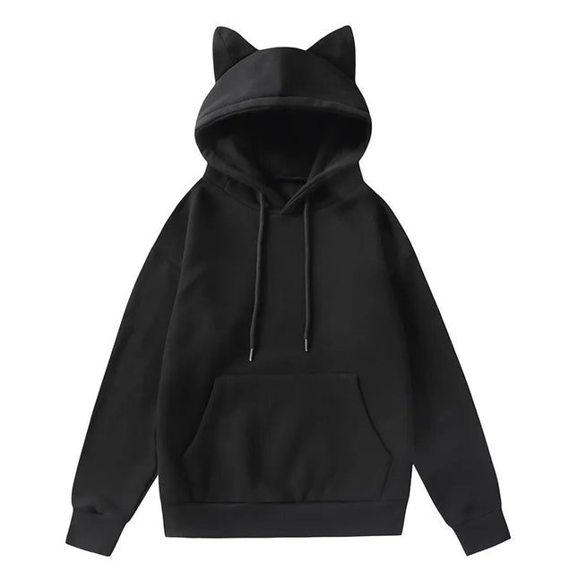 Women's Cat Ear Design Hooded Fleece Sweatshirt Casual Fashion Spring Autumn New Style V-neck Female Clothing  Hoodies Women