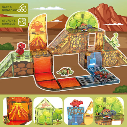 Magnetic Tiles Dinosaur Volcano Forest Theme Building Blocks, Educational STEM Toy for Kids, Ideal Birthday Christmas Gift