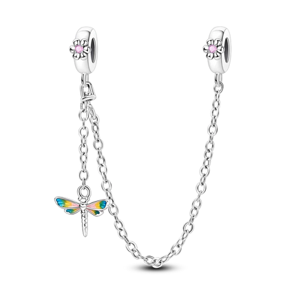 Sparkling Clear Silver Safety Chain 925 Sterling Silver Safety Chain Charm Beads Fit Original Bangle Bracelet DIY Jewelry