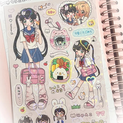 Shibuya Hottie Vintage Sticker - Kawaii Showa Anime Girl Decal for Aesthetic Journaling Scrapbooking Laptop & Phone Case DIY