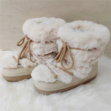 2025 Winter Ankle Boots for Women Platform Antiskid Waterproof Ski Boots Luxury Fluffy Furry Fur Boots Woman's Ankle Booties