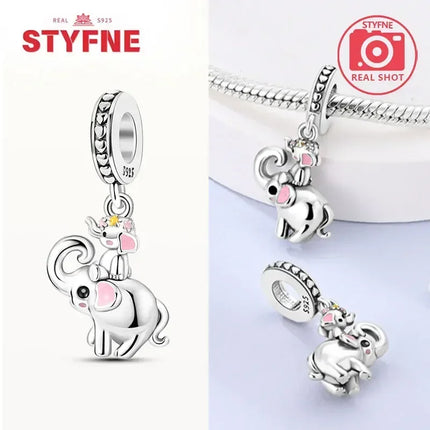 Silver 925 Gold Pyramid Mummy Double Charm Elephant Beads Fit Original Bracelet DIY Fine Jewelry Accessories for Women Gifts
