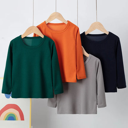 Children's Autumn Solid Color Simple Versatile Long-Sleeve T-shirt Boys' Casual Sports Shirt Girls' Fashion Round-Neck Sweatshirt