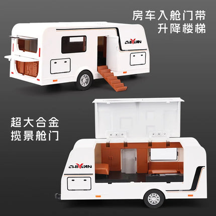 1:32 Alloy Trailer RV Car Model Diecast Metal Toy Recreational Off-road Vehicle Truck Camper Car Model Sound and Light Gift