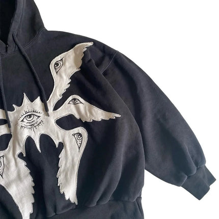 Y2K American collage devil pattern street trend personalized design loose fitting pullover unisex hooded sweatshirt