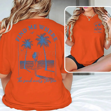 "Find Me Where The Sand Meets The Sea" T-shirts Women Vintage Ocean Beach Series Casual Short Sleeve Y2K Tops Summer Tshirts