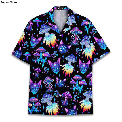 Cartoon Mushroom Hawaiian Shirt For Men Women Tops, Trippy Funny Psychedelic Aesthetic Shirts, Mushroom Button-Up Short Sleeve
