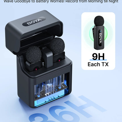 BOYA BY-V3 Wireless Lavalier Lapel Mirophone Noise-cancelling Rechargeable Mic for iPhone Android Camera Live Streaming Vlogging