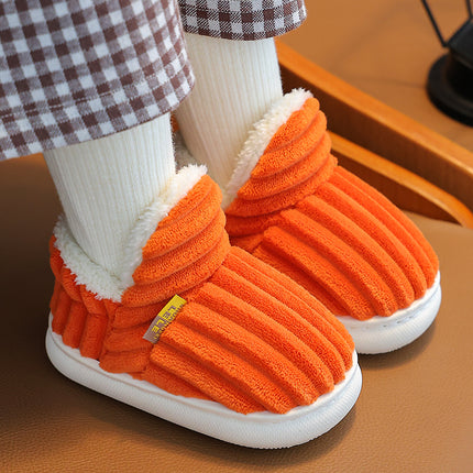 New Winter Simplicity Stripe Plush Slippers Children's Non-slip Soft Sole Kids Boys Girls Heel Wrap Warm High Home Cotton Shoes