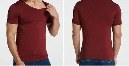 4Pcs Summer Ice Silk Men T-Shirt Vest Men's No Trace Sports Short Sleeve T-shirt Solid V-neck Tees Quick Dry Shirt Tops Fitness
