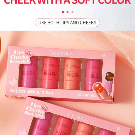 Easy Makeup Jelly Powder Blusher Stick Waterproof Long-lasting Lip And Cheek Color Dual-use Facial Powder Blusher Cream