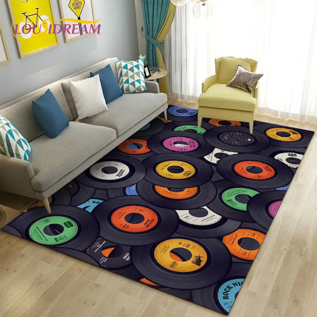 3D Classical Music Vintage Vinyl Record Area Rug, Carpet Rug for Living Room Bedroom Sofa Decoration, Kid Play Non-slip Floor Mat
