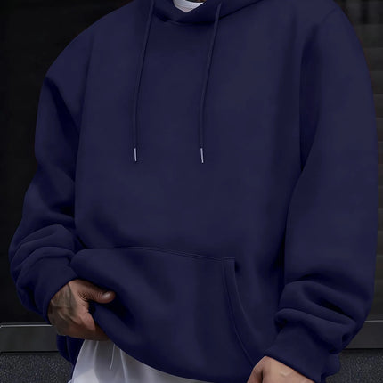 Autumn Casual Solid Sweatshirt Street Comfy Tracksuit Fleece Pocket Hoody Man Basic Warm Streetwear Soft Loose Clothes Unisex