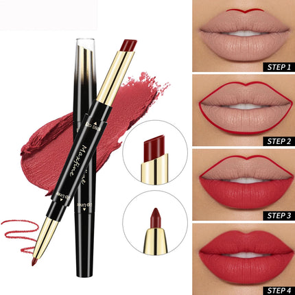 2 In 1 Lipstick lipliner Matte Highly Pigmented Waterproof Long Lasting Non stick Cup Lip Makeup